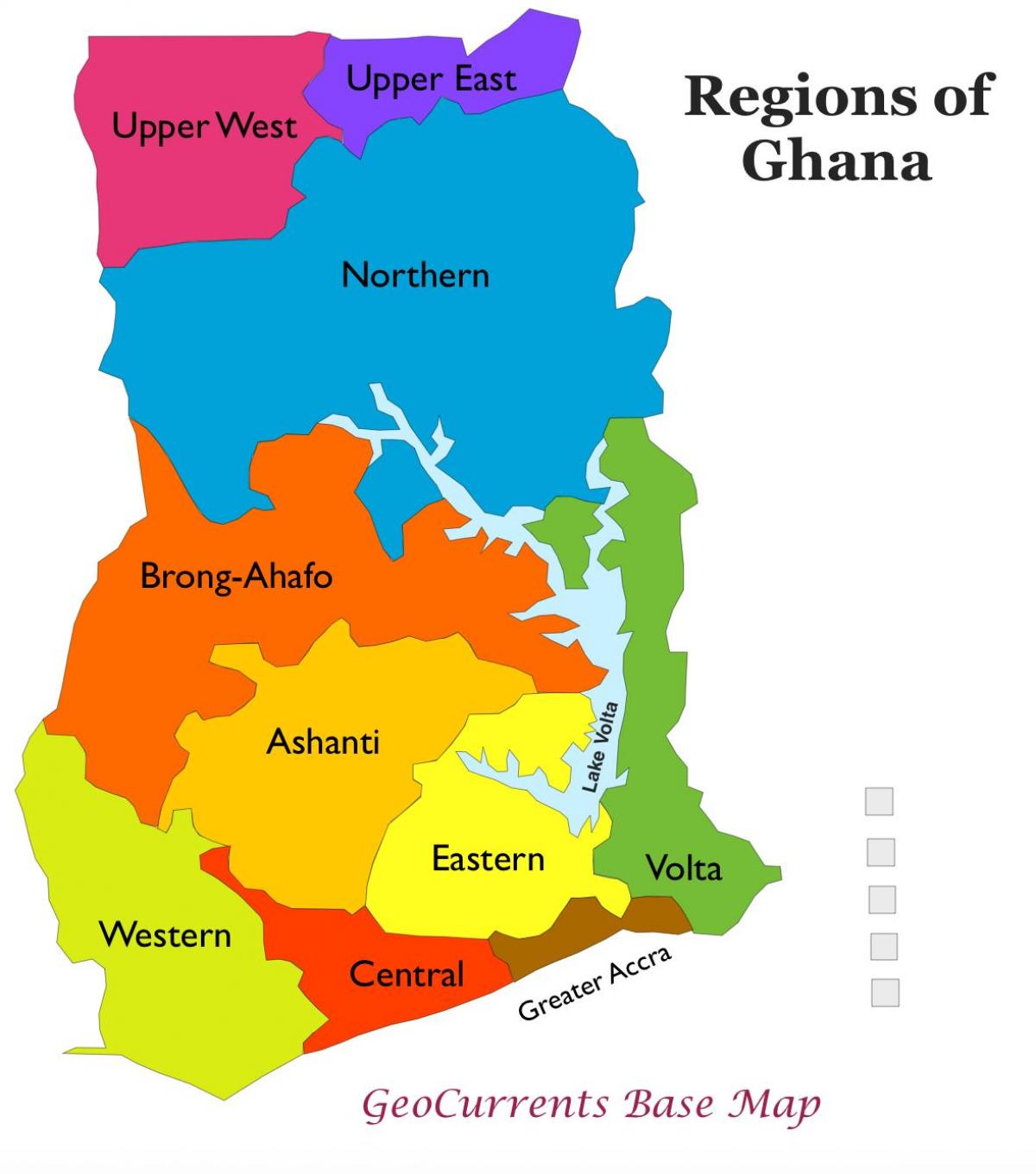 карта Гани із зазначенням регіонів