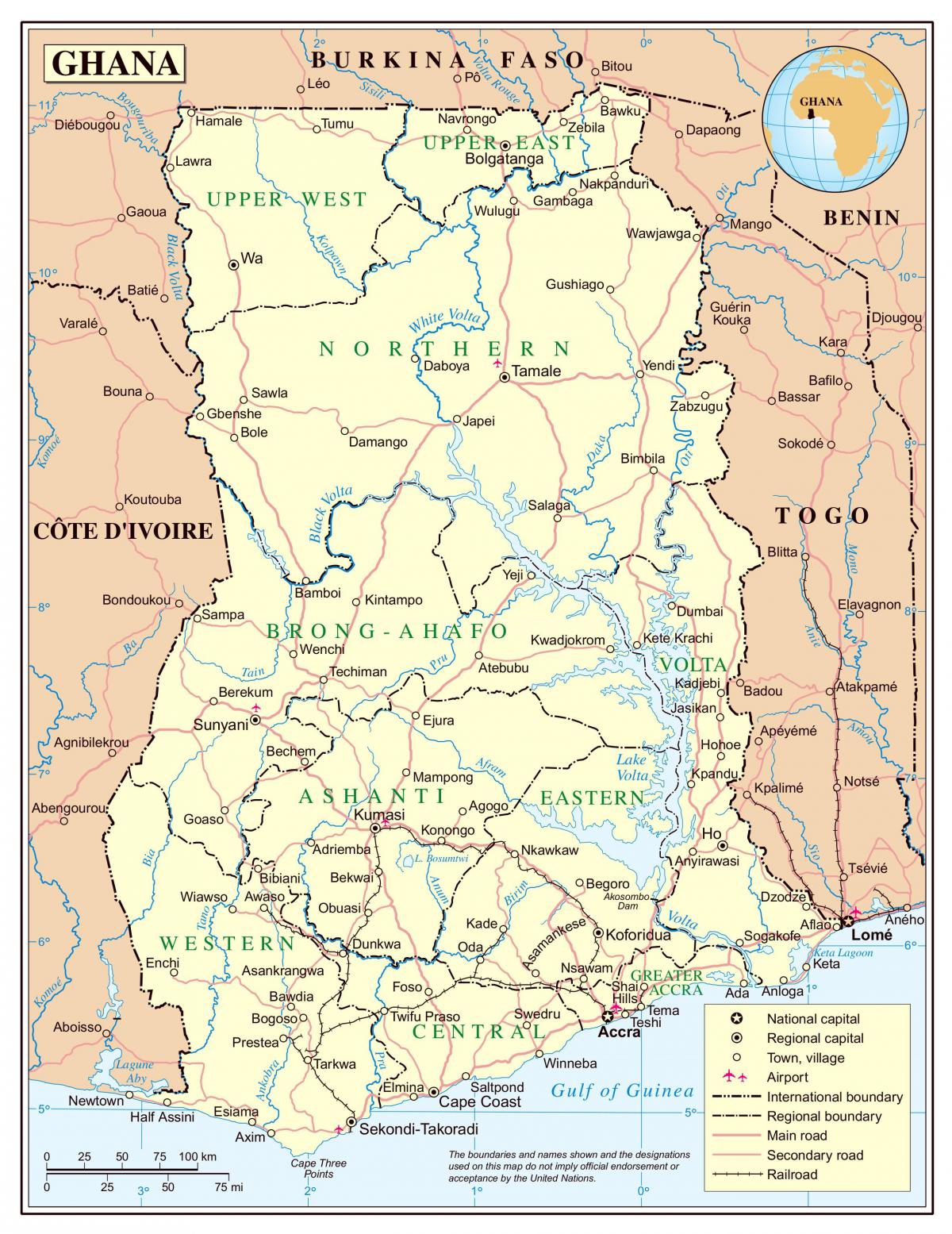 Карта докладна Гана