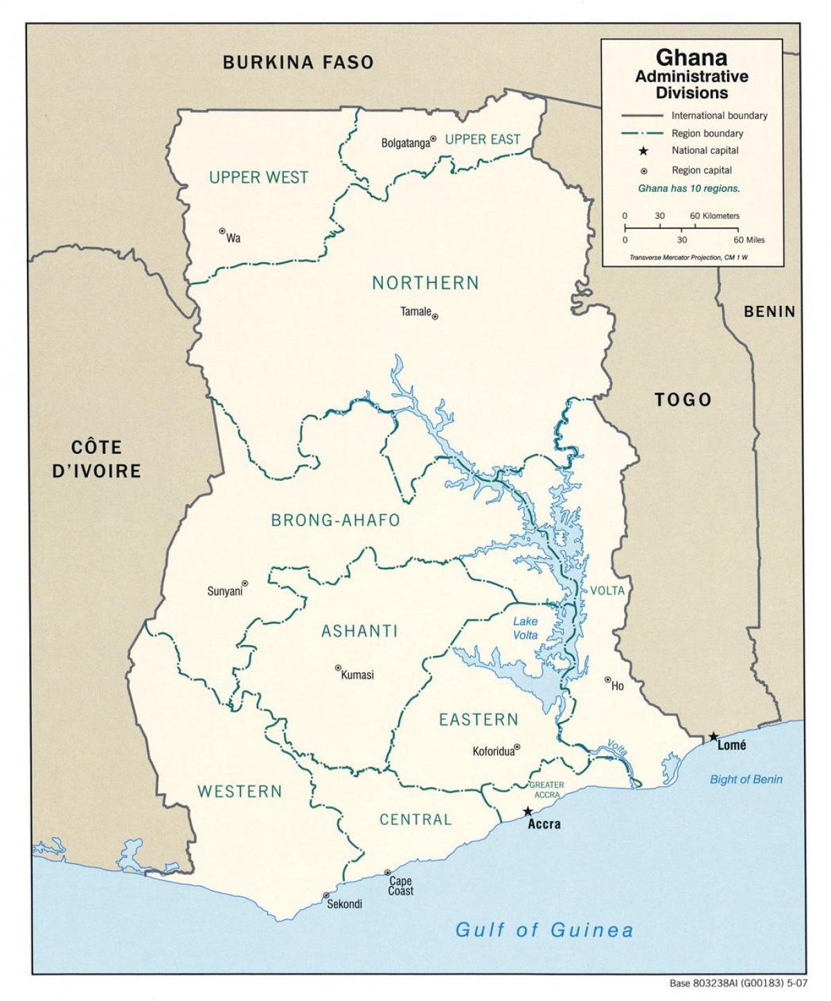 Гана карта з областями та районами